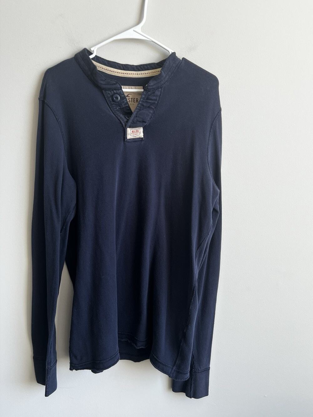 Vtg Y2K Hollister Henley Shirt Mens XL Spellout Preppy Academia Surfer Logo